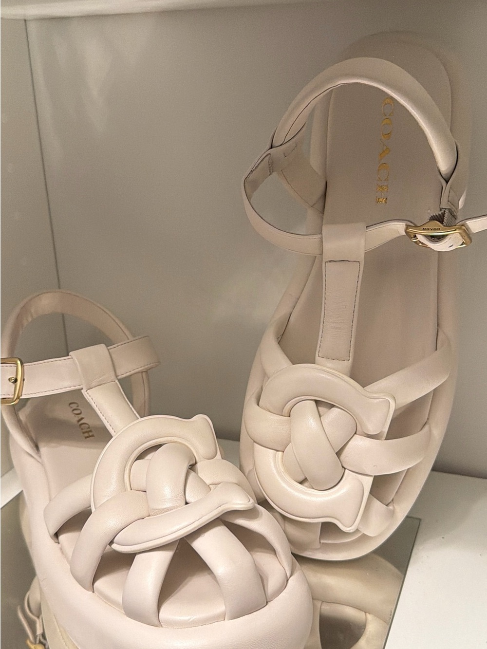 Coach Cream Braided Knot Platform Sandals